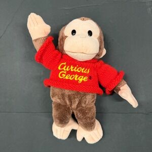 Curious George Plush Monkey Universal Studios Red Knit Sweater Stuffed Animal